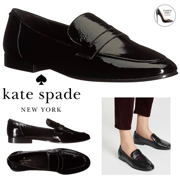 KATE SPADE Genevieve Black Patent Leather Loafers Slip On Flats Casual Shoes 9 - Picture 2 of 10